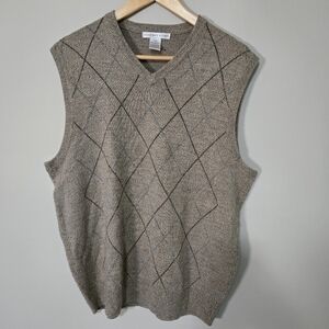 GEOFFREY BEENE mens Large sweater vest beige, Brown  💯 acrylic